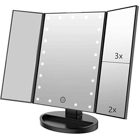 LED Makeup Mirror, LED Lighted Tabletop Mirror with 1X/2X/3X Magnification, 180 Degree Rotation (Black) (1/5)