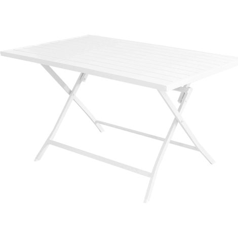 Tavolo rettangolare 130x75 cm da esterno giardino con struttura in alluminio e piano effetto doghe Oriental - White