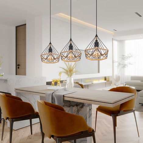 Hängeleuchte Pendellampe Deckenlampe Wohnzimmerleuchte Esszimmerlampe, Metall schwarz Hanfseil braun Gitterschirme, E27 3 Flammig, L 100 cm (1/5)