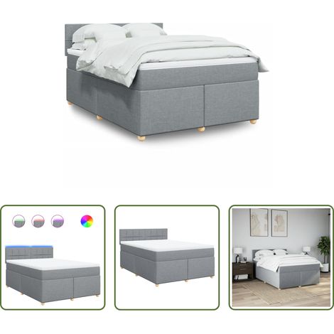 vidaXL LED-Beleuchtung -  Boxspringbett mit Matratze Hellgrau 140x200 cm Stoff (1/5)