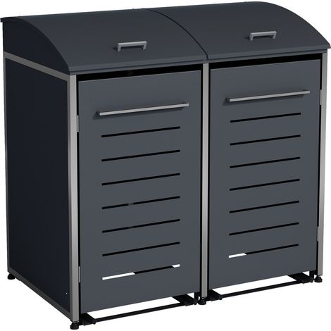 Mülltonnenbox KIEL 139x83x136cm für 2x Tonne 120 und 240 Liter, Stahl anthrazit + Edelstahl (1/5)
