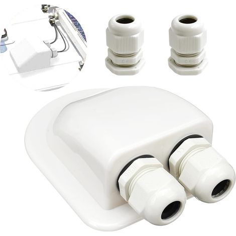 Roof Cable Entry, Double Cable Entry Gland Box, Solar Cable Entry Cable Gland, Waterproof, with 2 Ports, for Solar Satellite Air Conditioning Motorhome,RV, Caravan, Marine, Boat, Cabin, White (1/5)