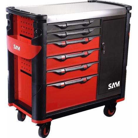 Extra breiter Werkzeugwagen XXL 6 Schubladen SAM OUTILLAGE mit Schrank und Edelstahlplatte - 416-AXE