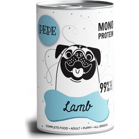 Paka Zwierzaka Pepe Lamm Nassfutter für Hunde, 99 % Lammfleisch, 6 x 400 g