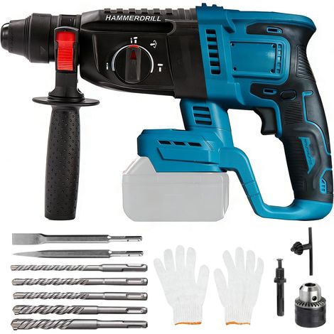 Hammer Drill for Makita Battery 18 V, 3-in-1 Brushless Hammer Drill with 7 Pieces Drill, Gloves, 3 Operating Modes, Anti-Vibration Handle and Safety Coupling (without Batteries and Charger) (1/5)