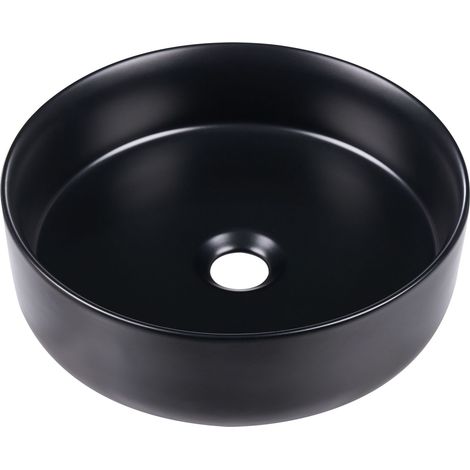 Lavabo en Céramique 40 cm Rond Salle de Bain Mat Evier Vasque Noir Cirat
