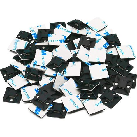 Self Adhesive 50 Pieces Black Adhesive Base for Cable Ties Self Adhesive Cable Tie Base (18.5 mm x 18.5 mm), Base for Cable Clamp, Plastic Cable Clamp Holder (1/5)