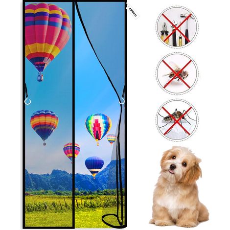 Moustiquaire Porte 125 x 220 cm Magnétique Fermeture Automatique Rideau de Porte Anti Insecte Mouche Moustique avec Aimants et Bande Adhesive Sans Perçage Noir (1/5)