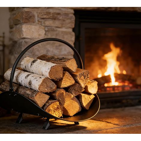 Porte-Bûches Noir pour Intérieur et Extérieur Panier à Bois de Chauffage (1/5)