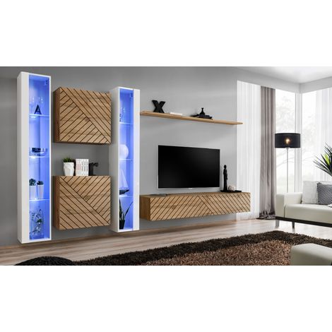 Ensemble de 6 meubles muraux "Switch XVI" pour TV en bois - Beige et Blanc - L 330 x H 180 x P 40 cm - Livraison gratuite