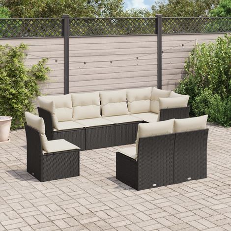 Ensemble de canapé de jardin 8 pièces avec coussins, en polyrotin noir (1/3)