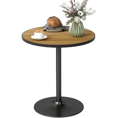 Table à manger ronde compacte pour 2 à 4 personnes, plateau aspect bois clair, base stable et patins antidérapants, idéale pour cuisine, salon et bureau - CHICFURN (1/5)
