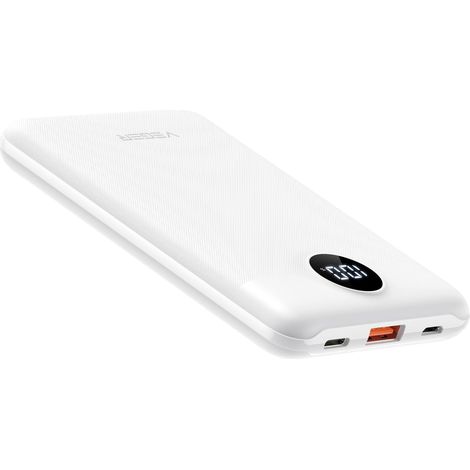 VEGER External Battery 10000 mAh, 22.5 W Slim Lightweight Mini Size Powerbank, USB C Portable Charger with LED Display, PD & QC 3.0 Power Bank Compatible with iPhone/iPad/Samsung/Huawei/Xiaomi White