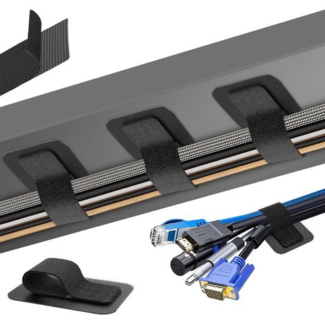 Organizador de cables para debajo del escritorio, [hasta 15 cables], bridas ajustables con velcro, clips para cables debajo de la mesa, cubiertas para cables, 20 pares (1/5)