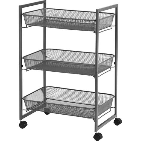 SONGMICS Carrello a 3 Ripiani, Carrello da Cucina e Bagno con Cesti in Filo Metallico, Salvaspazio, Assemblaggio Semplice, Ufficio, Soggiorno, Grigio BSC061G01 (1/5)