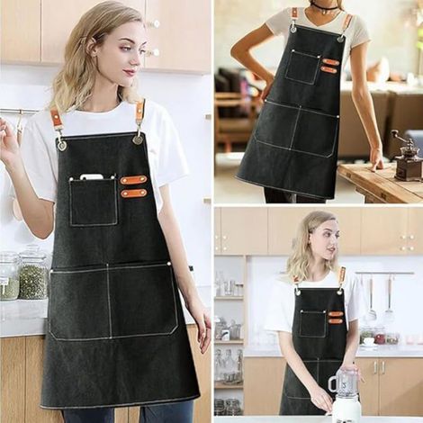 Tablier en Denim pour Travail, Tabliers Sangles Croisées, Tabliers avec Bretelles Réglables, Tablier Travail Ro TABLIER DE CUISINE (1/5)