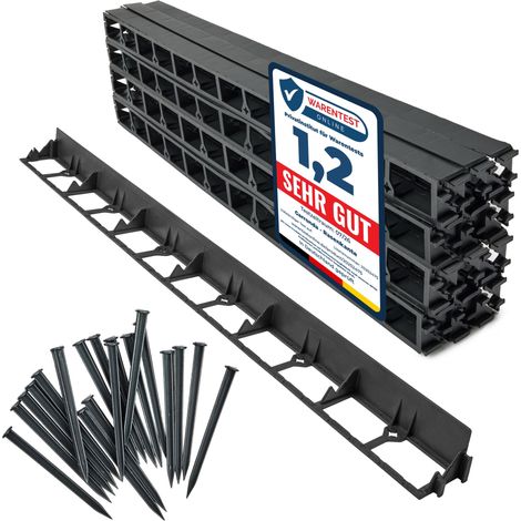 Garronda Bordure de Jardin 24 m, Bordurette Flexible Plastique Noir 5,8 cm avec 100 Piquets, Délimitation Pelouse Massifs Potager, GD-0157