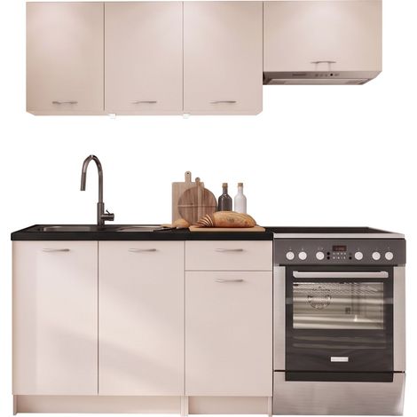 Conjunto de cocina Ota, Cachemira + Negro, 180x60cm, Encimera, Aglomerado laminado, LED