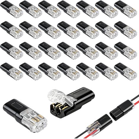 Confezione da 30 connettori elettrici impermeabili, connettori impermeabili a 2 pin da 12 V, raccordi elettrici impermeabili a 2 fili, connettori elettrici rapidi per autoveicoli, per cavi da 18-22 AW (1/5)