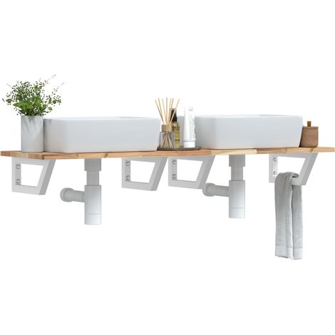 Étagère de vasque murale-Étagère murale-Étagère Suspendue acier et bois massif d'acacia 674558 (1/5)