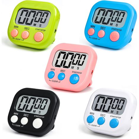 Minuteur 5 Pièces Minuteur de Cuisine, Magnétique Timer Enfant avec Grand Écran LCD, Chronomètre et Alarme Digital Compte à Rebours pour Pâtisserie Cuisson Four (1/5)