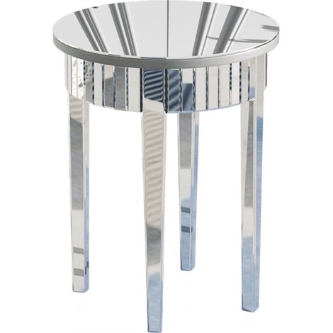 Unho – Table d'appoint ronde en miroir 45x45x60cm – Petit meuble de chevet en verre – Design chic pour salon et chambre (1/5)