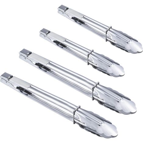 Ensemble de 4 pinces alimentaires utilitaires en acier inoxydable pour la cuisine, les grillades et les salades. (1/2)
