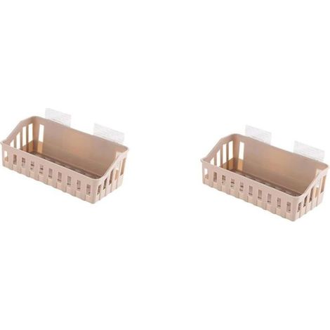 Lot De 2 Paniers De Rangement pour Gobelets Plateau De Salle De Bain pour Papier Toilette Gel Shampoing Support Mural Marron Clair (1/4)