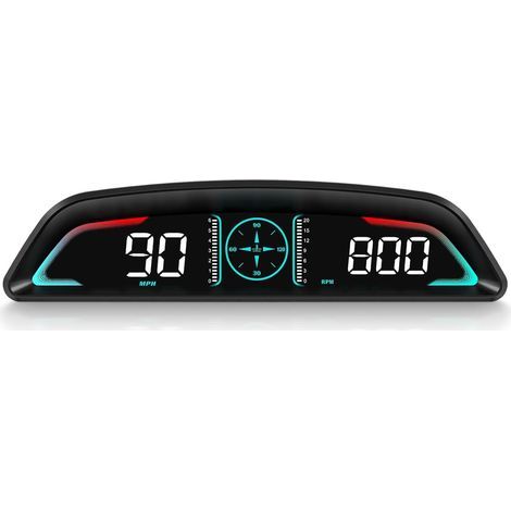 Head-Up-Display (HUD) mit Anzeige von Meilen pro Stunde (mph) und Kilometern pro Stunde (km/h), Geschwindigkeitsanzeige, Drehzahlmesser, Uhrzeit und weitere Funktionen, automatischer digitaler Tachome