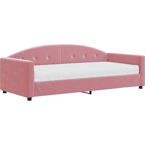 Lit simple Lit adulte Lit de jour avec matelas rose 90x200 cm velours (1/5)