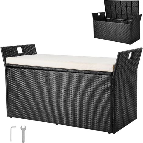 VEVOR Panca Portaoggetti da Esterno, Panca Portaoggetti in Rattan PE per 2 Persone, Contenitore con Cuscino Maniglia Laterale, Supporta max. 362 kg, Seduta da Giardino Decorazione per Balcone (1/5)