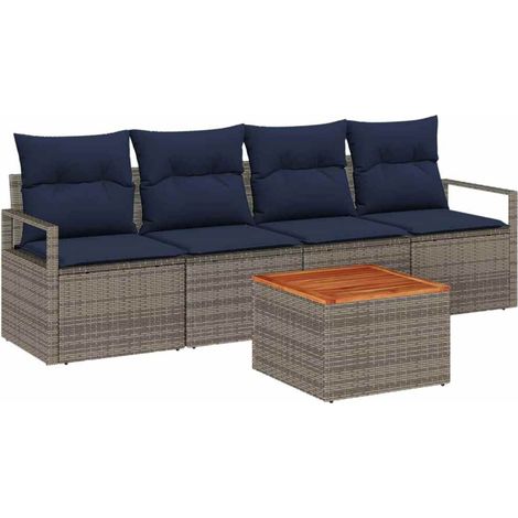 Set Divano da Giardino con cuscino 5 pcs Grigio polyrattan vidaXL