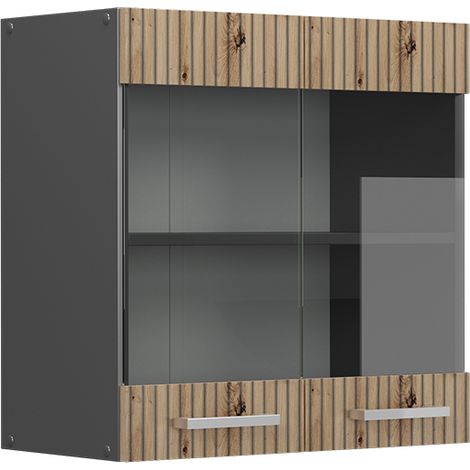 Mobile da cucina in vetro R-Line, Rovere artigianale, 60 cm, Vicco