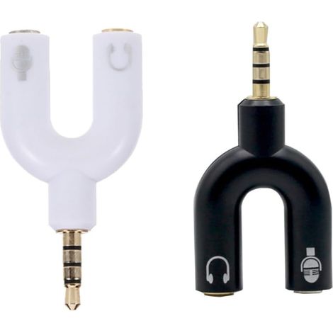 Convertisseur de Microphone 3,5 mm en PVC Blanc 2pcs avec Double Prise, adapté aux Applications Mobiles et Portables (1/5)