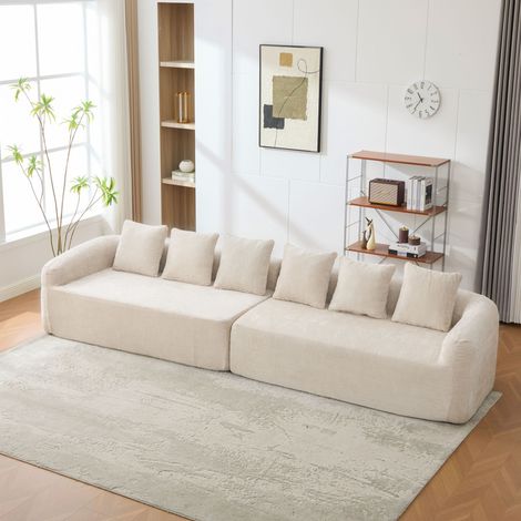Canapé modulaire en chenille beige, assises rembourrées en mousse haute élasticité, prêt à l’emploi (1/5)