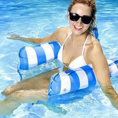Hamac flottant gonflable pour piscine 4-en-1 inclinable avec appui-tête et repose-pieds - Bleu (1/4)
