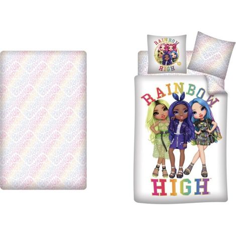 Parure de lit 140 x 200cm + Drap Housse - Rainbow High - Amaya, Krystal et Karma