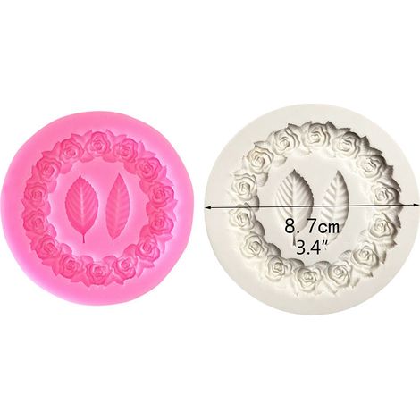 Moule à fondant en silicone « Couronne de roses et feuilles » pour décoration de pâtisserie, mariage, Saint-Valentin et autres fêtes. (1/5)