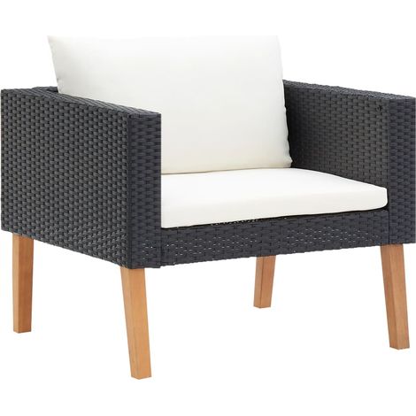 Divano da Giardino Singolo con Cuscini in Polyrattan Nero vidaXL