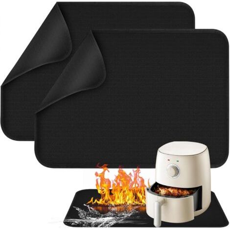 Lot de 2 tapis ignifuges en fibre de verre et silicone, 45 x 38 cm, résistants à la chaleur pour friteuse à air, antidérapants et imperméables (1/2)