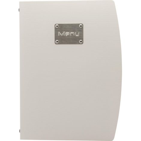 SECURIT - Porta Menu Linea Rio - Per Caffè, Ristoranti, Bar - Formato A4 - Placca Serigrafata In Acciaio Inox Con Scritta Menù - 1 Doppio Inserto Incluso - Colore Bianco (1/4)