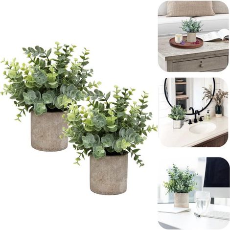 Eucalyptus artificiel Décoration en mini pot Végétation d'intérieur Décoration de bureau (24 x 8 cm Vert) (1/5)