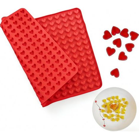 Moule à chocolat en silicone mini-cœurs, 255 cavités, 39 x 27,5 cm, flexible, antiadhésif, résistant à la chaleur jusqu'à 230 °C, facile à nettoyer, rouge (1/5)