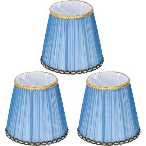 GARRYFIZH Lot de 3 abat-jour en tissu à pince E14 pour bougie, lustre, applique murale, lampe de table, décoration intérieure (bleu foncé) (1/5)