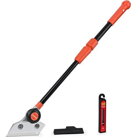 Grattoir Plancha avec 10 Lames, Grattoir télescopique de 16 à 23 INCH, Lames en Acier Au Carbone 100mm, pour Carrelage, Papier Peint, Colle, Miroir, La Table de Cuisson (1/5)