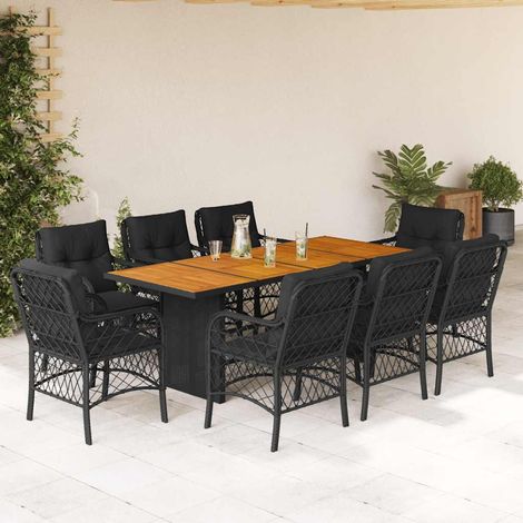 9-tlg. Garten-Essgruppe mit Kissen Schwarz Poly Rattan vidaXL
