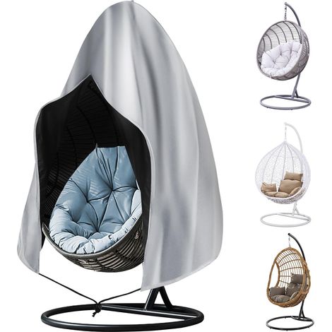 Housse de Chaise Suspendue, 190115CM Housse de Chaise d'oeufs en Tissu Oxford 210D, Anti-UV Imperméable Bache de Protection Chaise de jardin Extérieur avec Fermeture éclair et Cordon, Argent (1/5)