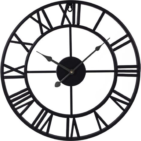 Horloge Murale Silencieuse 40cm, Cadran Romain en Métal Noir, Quartz Sans Tic-Tac pour Salon Cuisine Chambre (1/4)