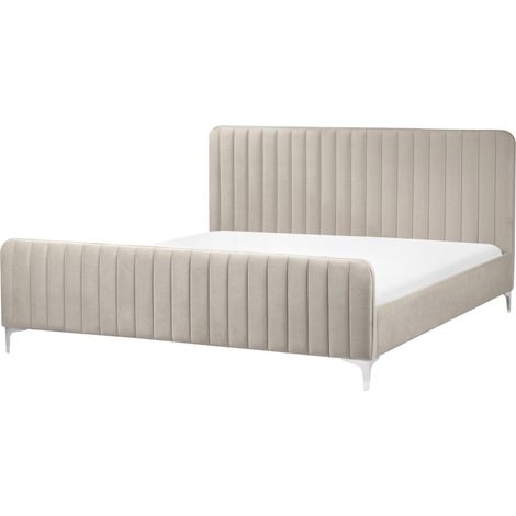 Cama con somier de terciopelo gris pardo 180 x 200 cm acolchado patas metal Lunan (1/5)