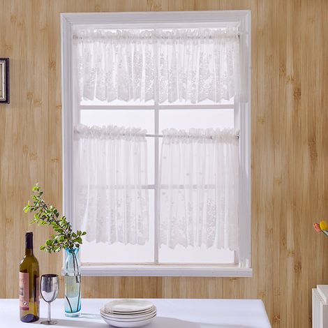 Rideaux de cuisine en Polyester respirant, pour porte, fenêtre, café, cantonnières avec broderie, blanc, 137x61cm